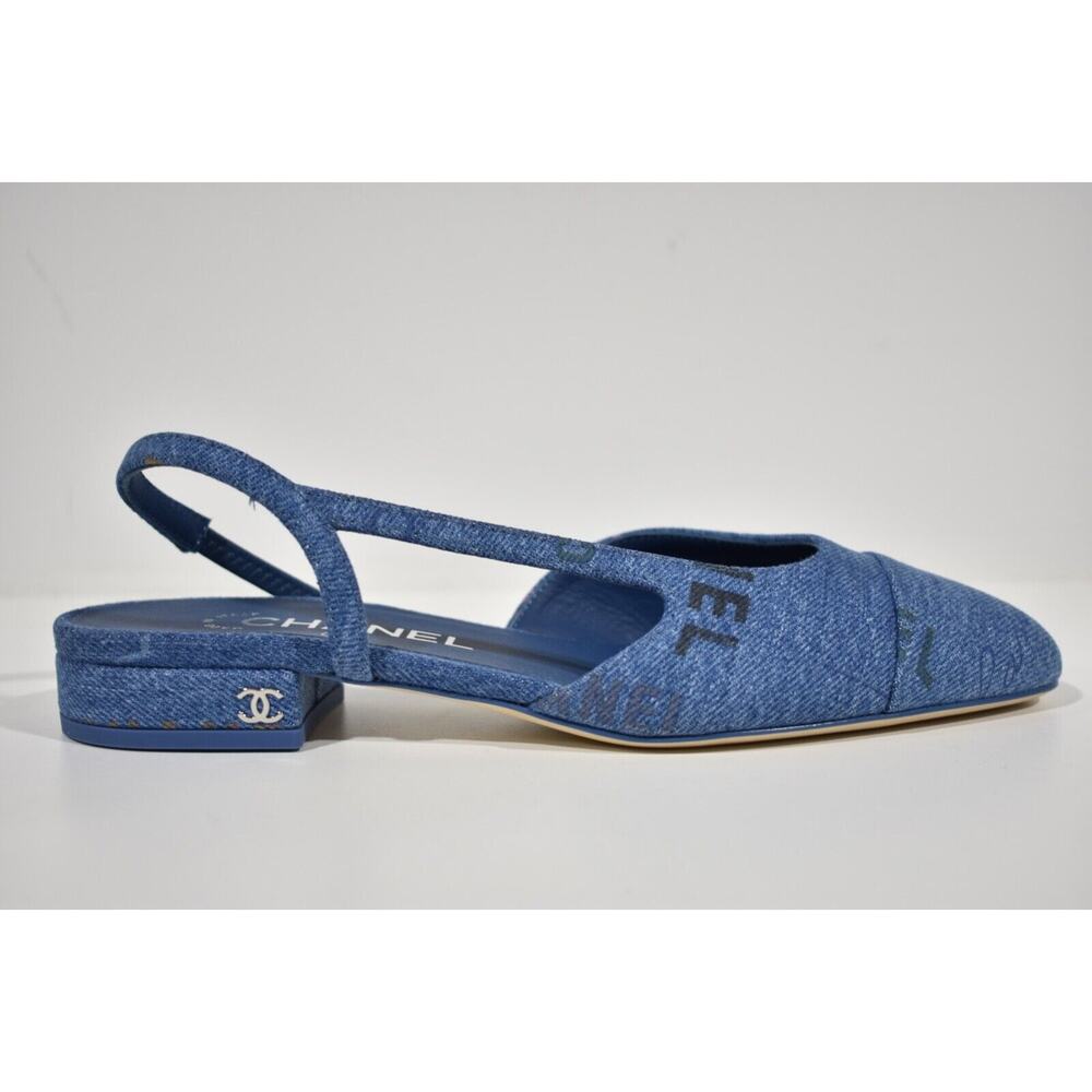Chanel 22P Mademoiselle Coco Sling Light Blue Denim Slingback Ballet Flat 36